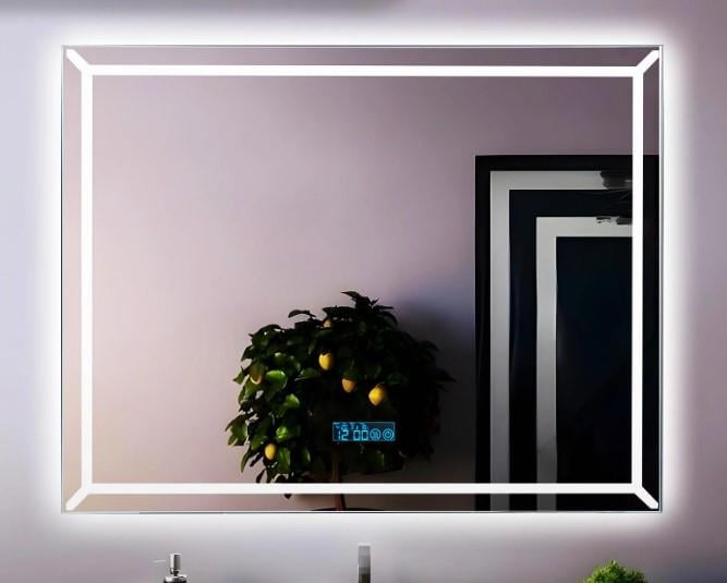 Зеркало для ванной комнаты настенное KAYFOVO LED подсветкой/сенсорной смарт панелью/подогревом/информационным дисплеем 90х70 см (334166)