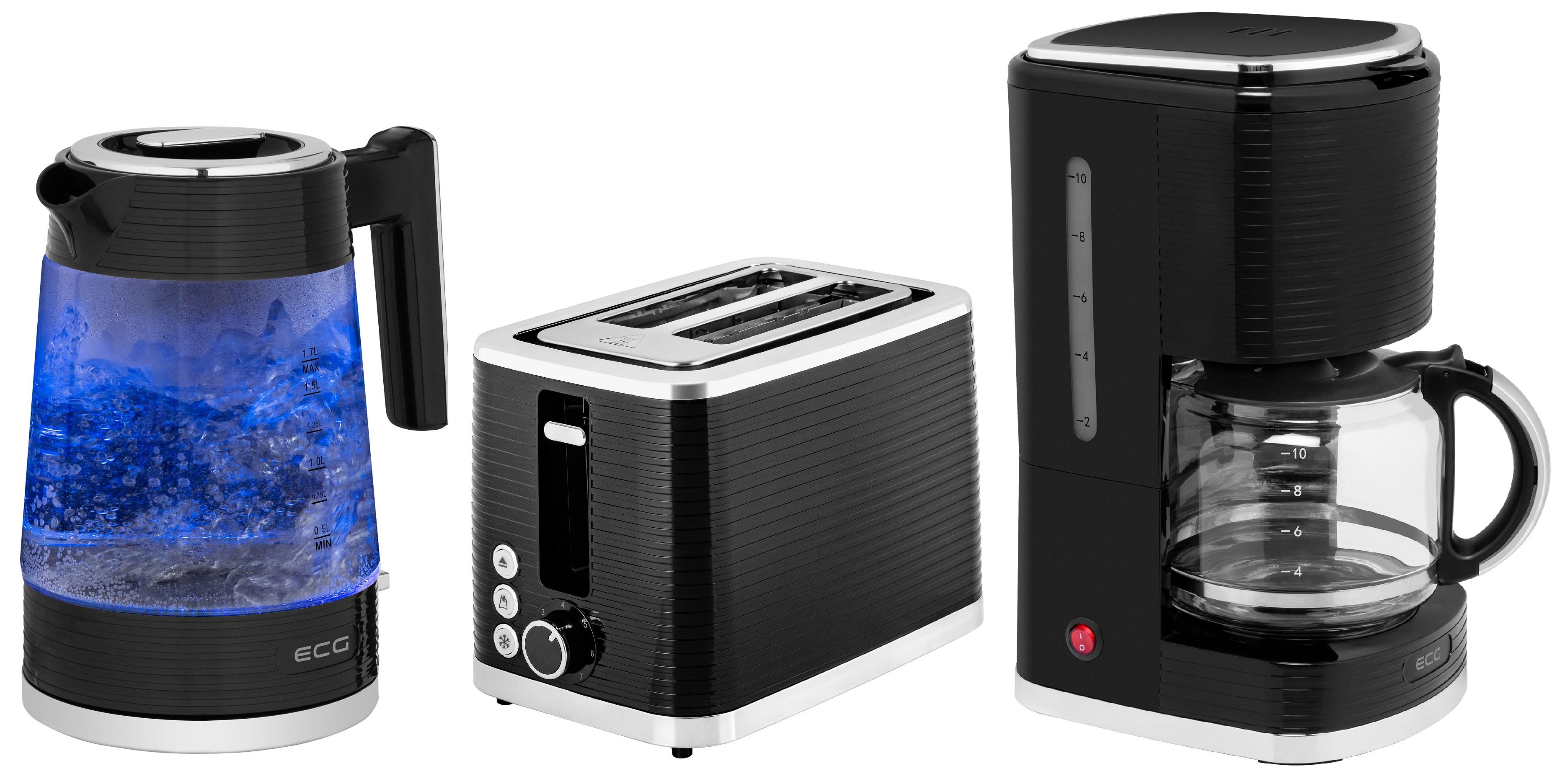 Комплект з електрочайника ECG RK 1750 Stripe тостера ECG ST 2750 Stripe та кавоварки ECG KP 2150 Stripe