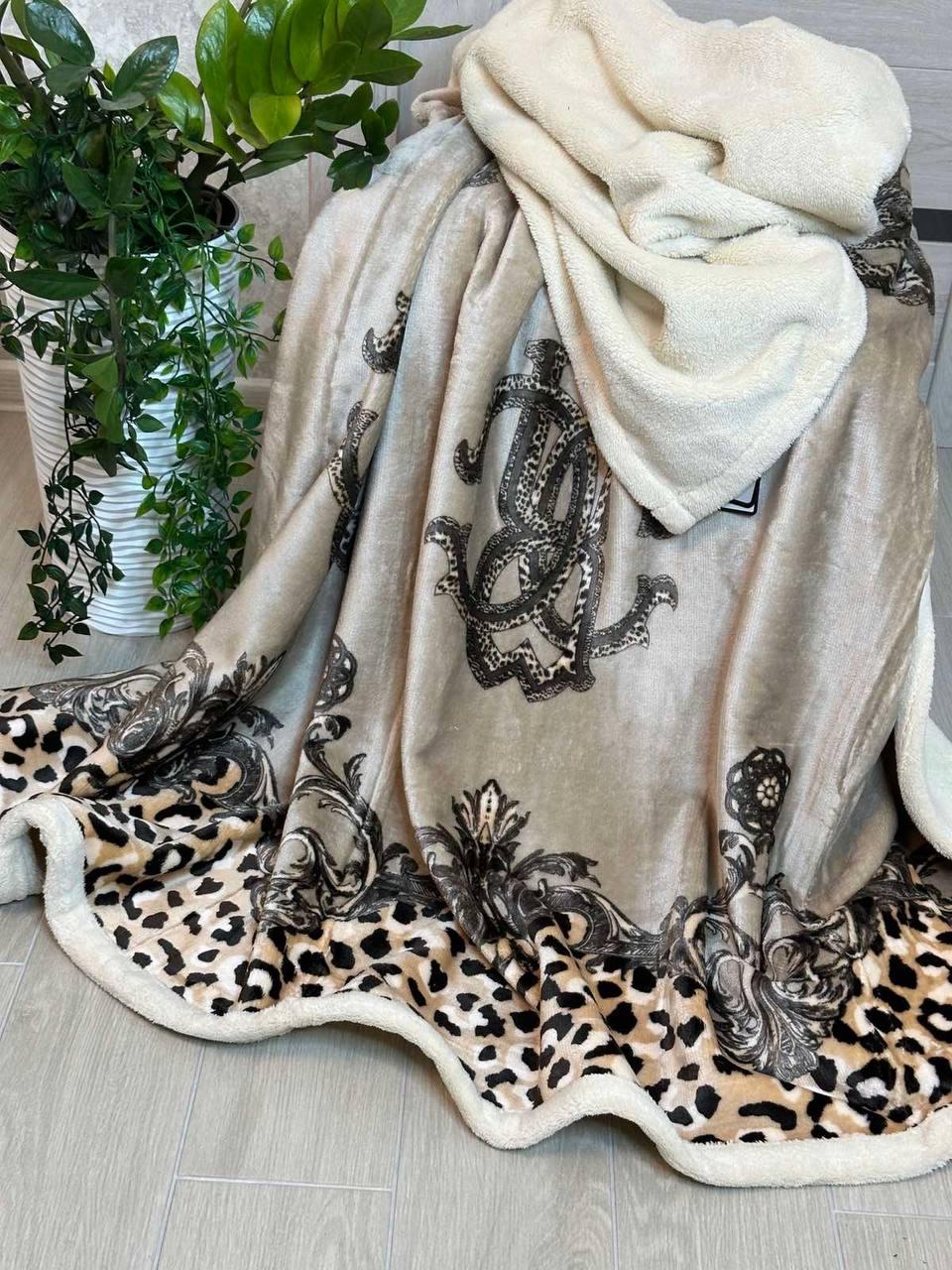 Плед велюровый на эко-овчине евро 200х220 см Капучино (П4К-al25-brand-004)