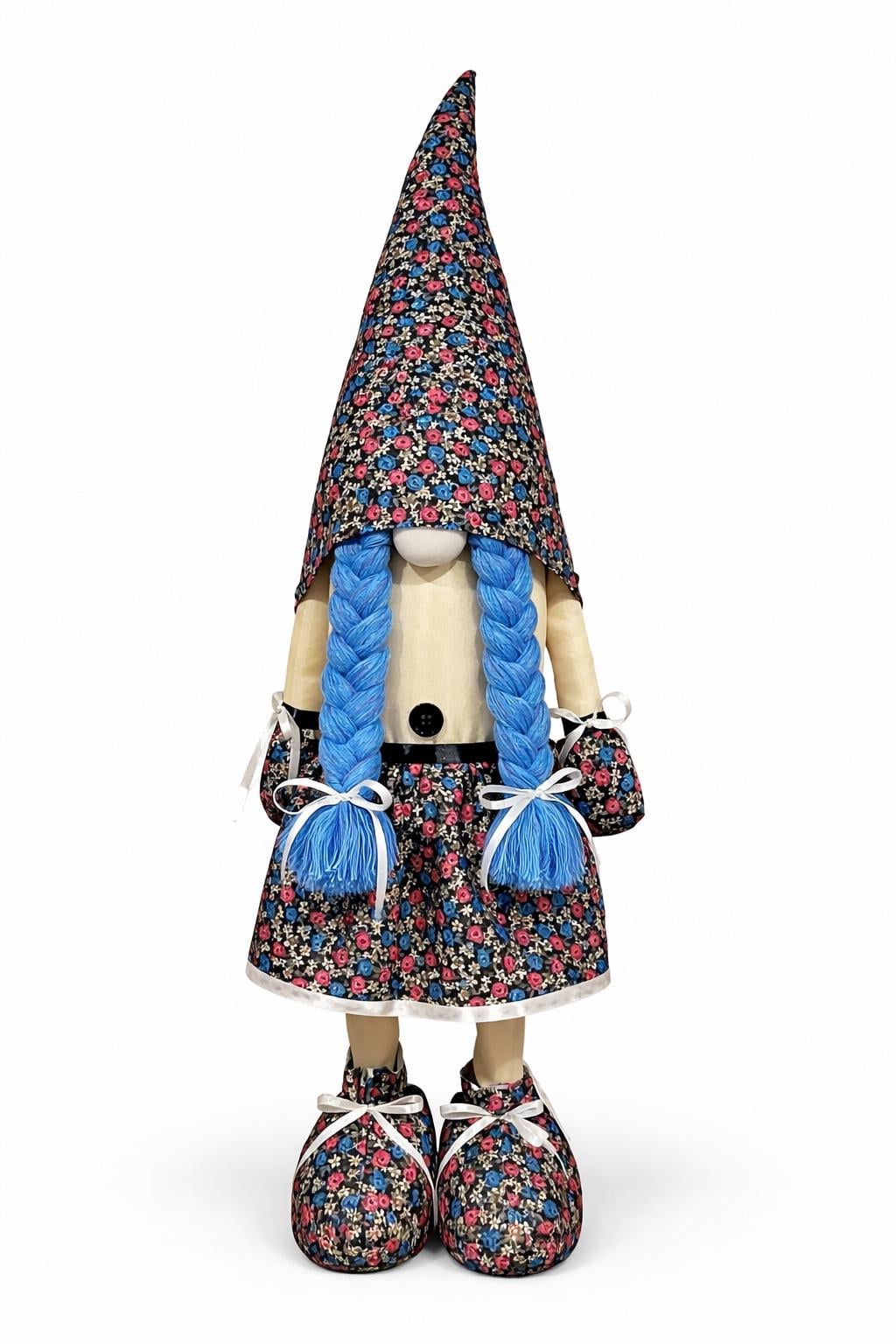 Лялька інтер'єрна Скандинавський гном-дівчинка Квітковий принт 90-95 см (005)