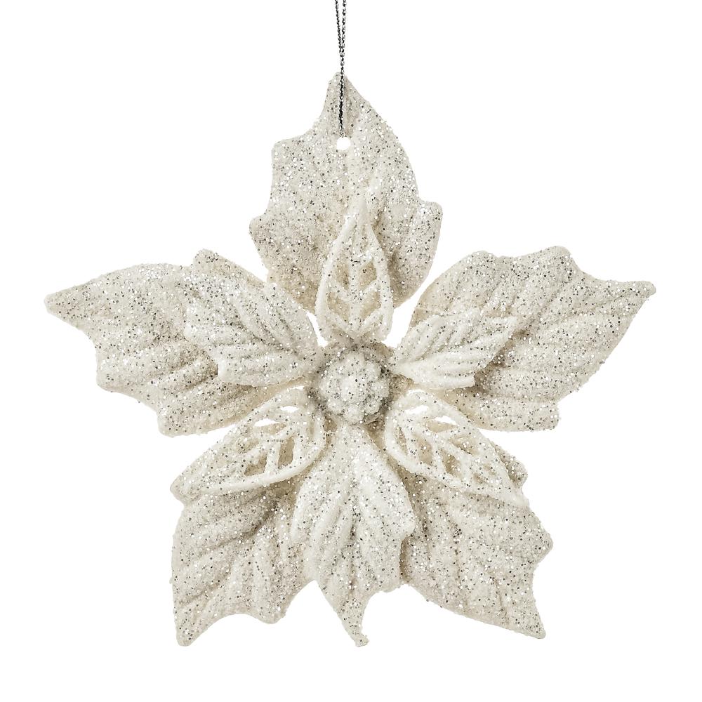 Святковий декор Stenson Квітка R96220 з блискітками Біла (25815530)