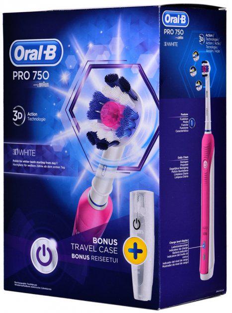 Электрическая зубная щетка Oral-B Pro 1 750 3D White + футляр Pink (4366536) - фото 9