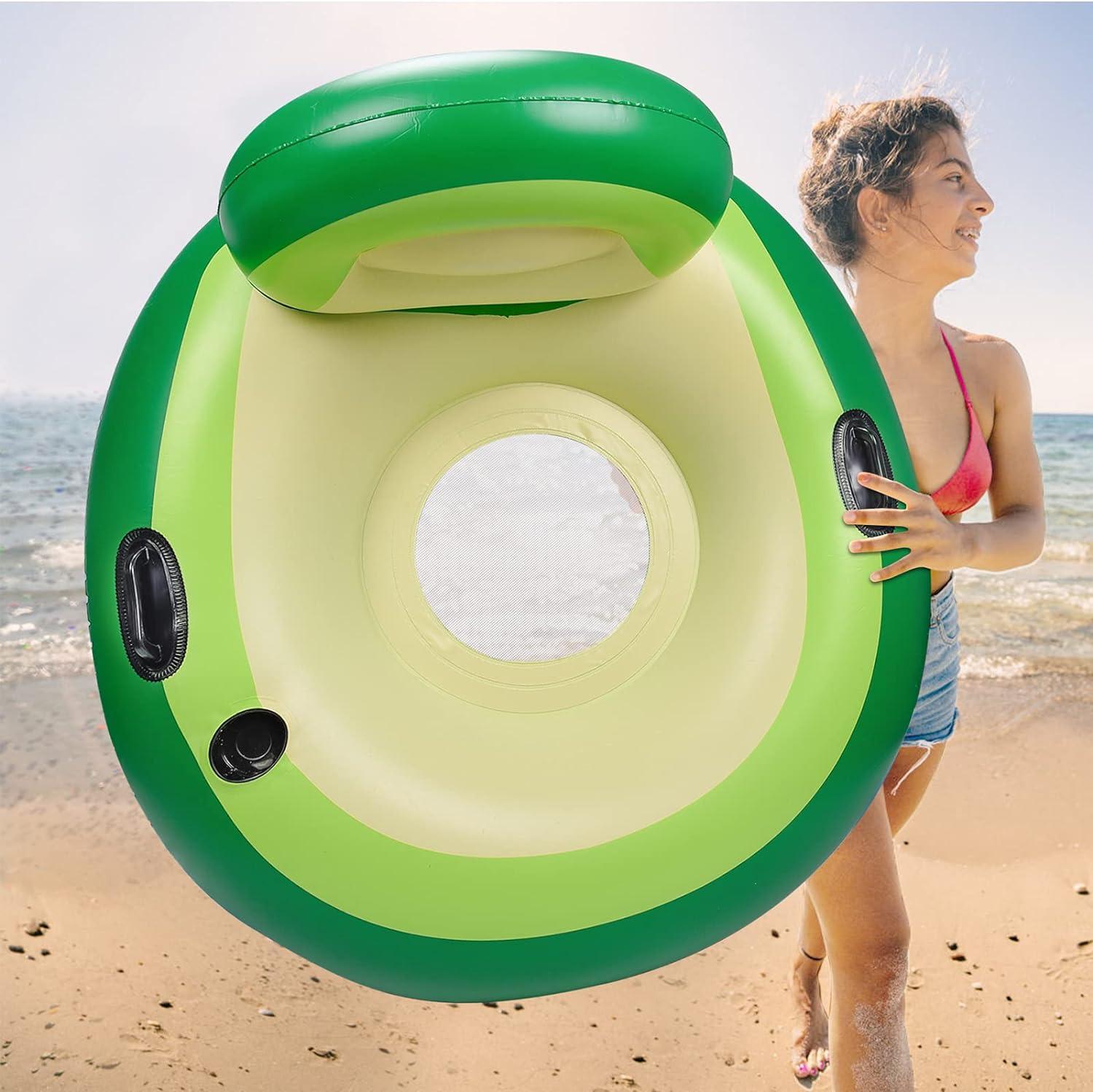 Матрас надувной Herefun Inflatable Avocado для плавания со спинкой и подстаканником - фото 3