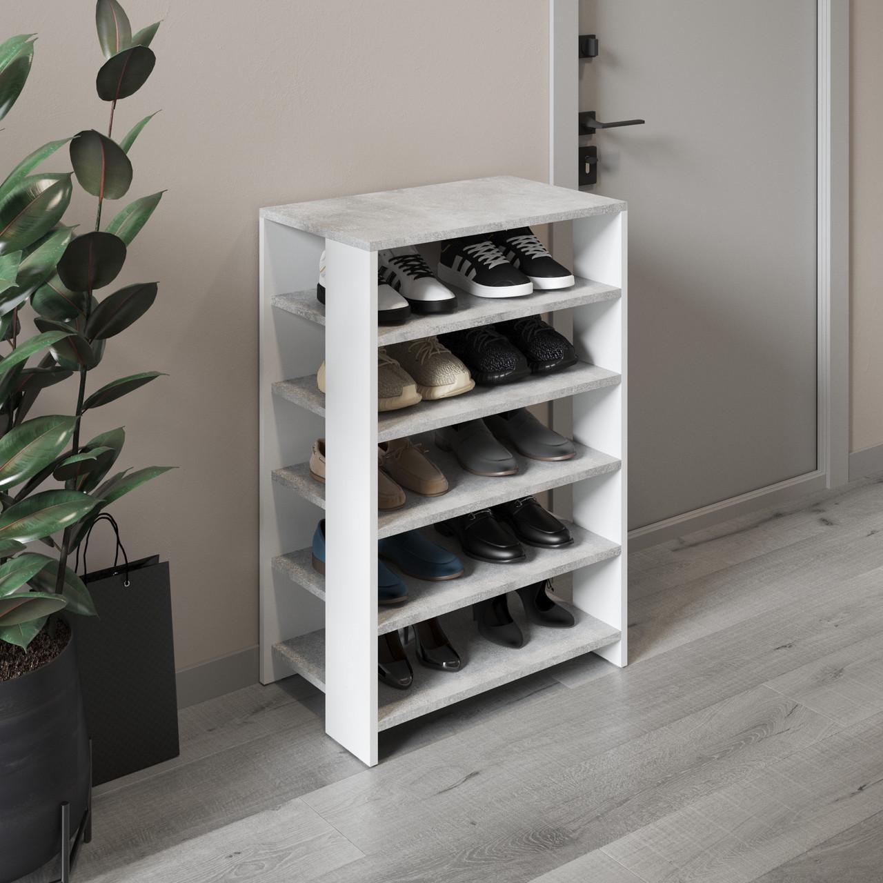 Тумба для обуви с 5 полками VAYS Белый + Бетон 60х34,4х90 см