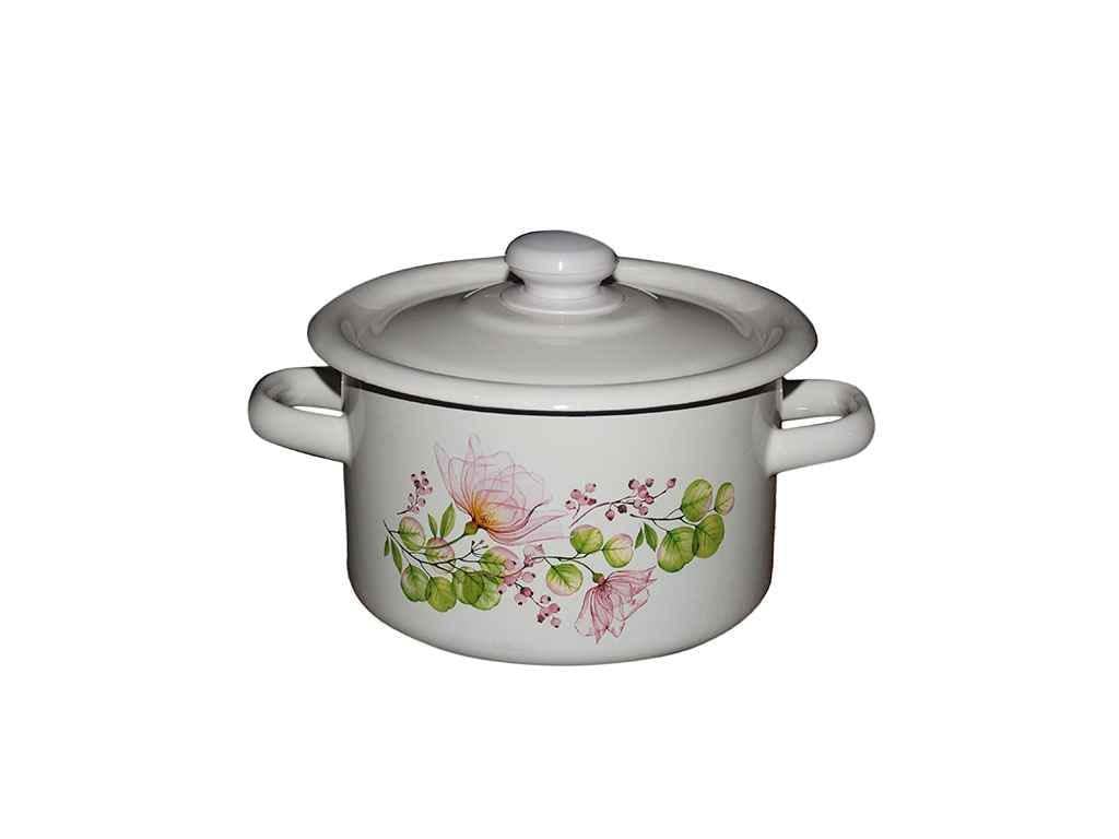 Каструля емальована Idilia Квіткова вуаль 2 л Молочний (I1610)