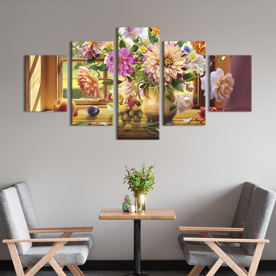 Картина на холсте Прекрасный букет роз и георгин 187x94 см (825-52)