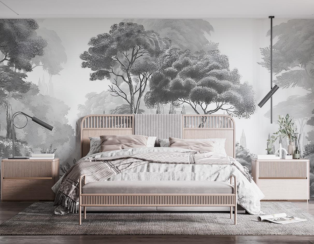 Фотообои флизелиновые Upstream винтажные Черно-белый лесной пейзаж с каменным мостиком 230х153 см (VINT-013/3) - фото 6