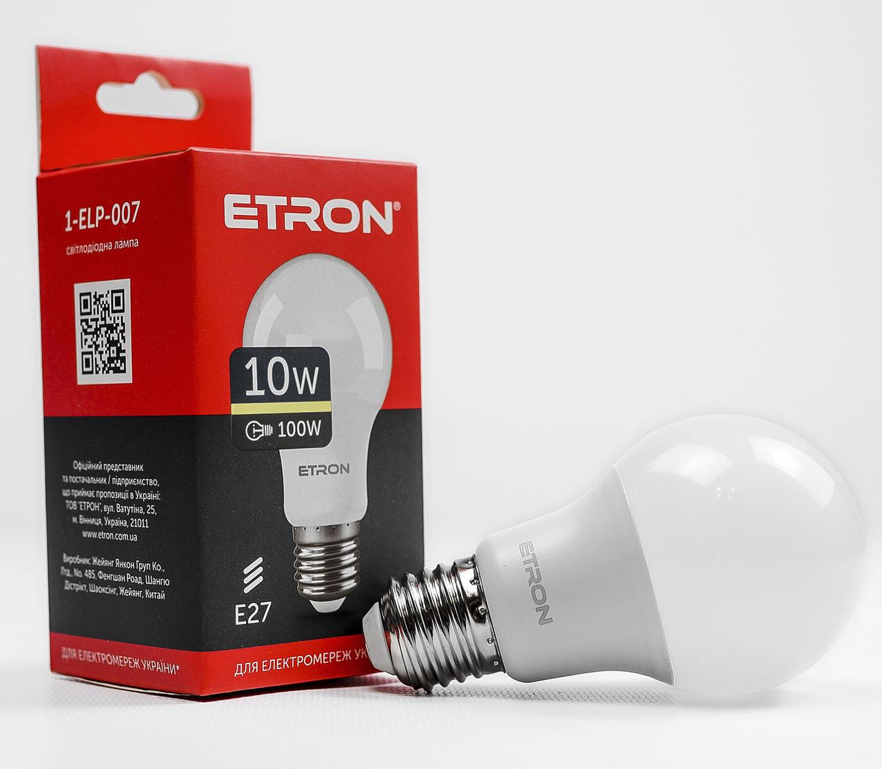 Светодиодная LED-лампа ETRON 10W A60 3000K E27 теплый свет 1-ELP-007 (2221395390)