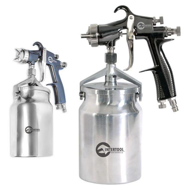 Краскопульт пневматический Intertool PT-0140 HP форсунка 1,8 мм нижний металлический бачок 1000 мл 5 бар (118755)