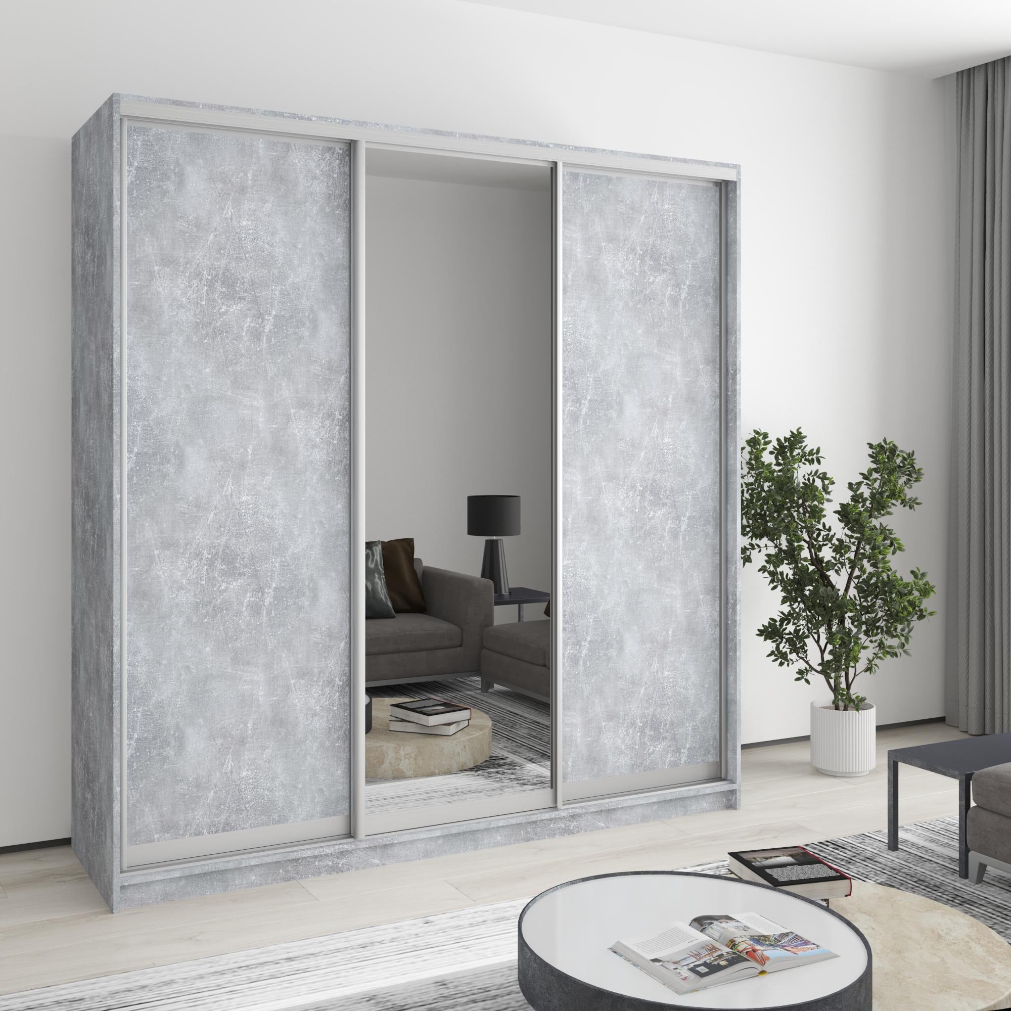 Шкаф-купе трехдверный MebelStar Комбо AL 2ДСП/Зеркало 200x60x210 см Бетон (MBS-3368)