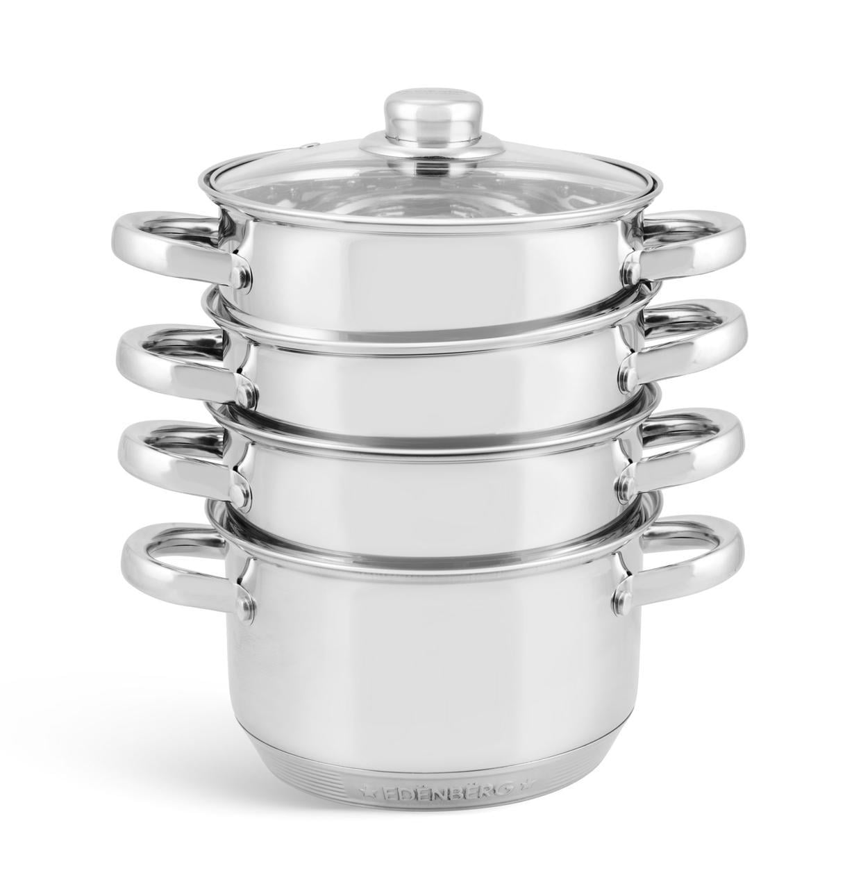 Пароварка Edenberg из нержавеющей стали со стеклянной крышкой 5 предметов 1x22x13,5 см/3x22x11 см (EB-8907)