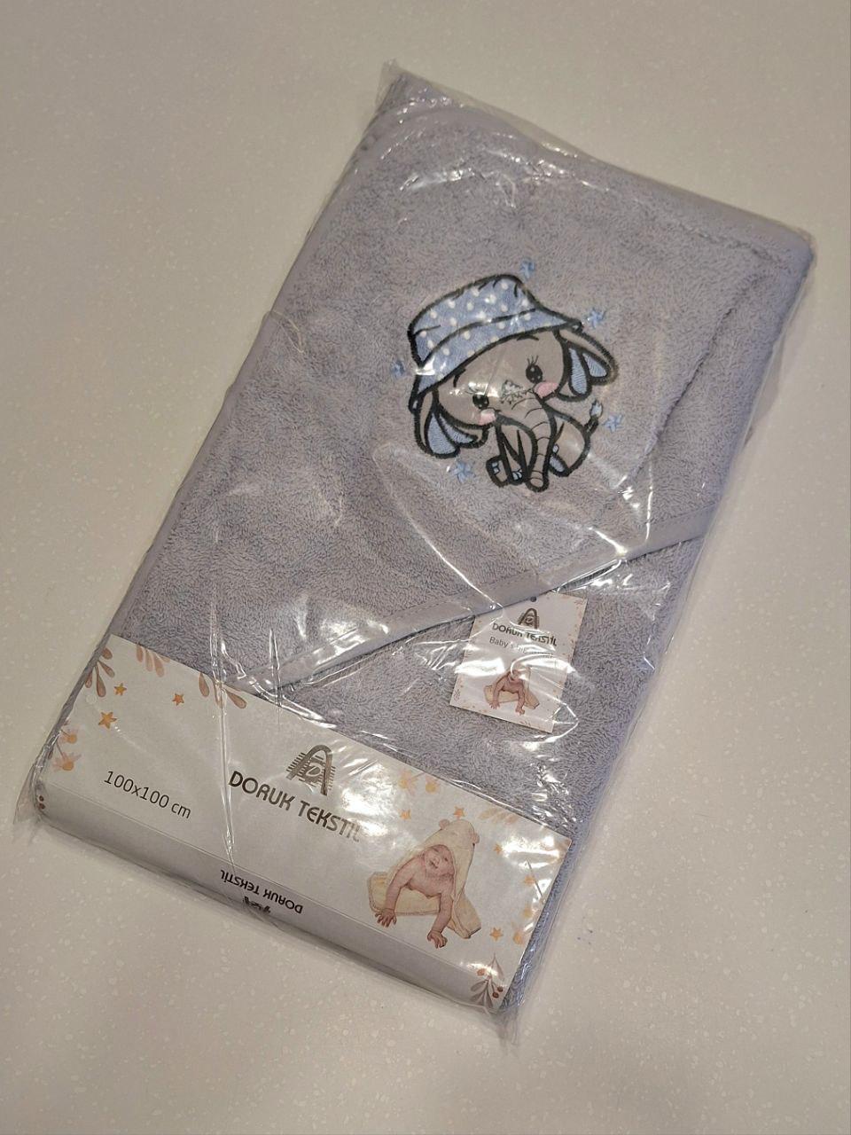 Полотенце-уголок для деток Слоненок махровый 100х100 см Бежевый (1359)