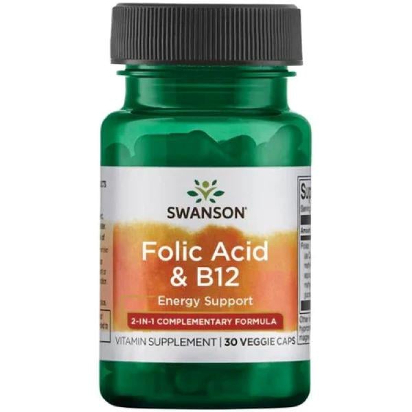 Фолиевая кислота/витамин B12 Swanson Folic Acid & B12 30 Veg caps