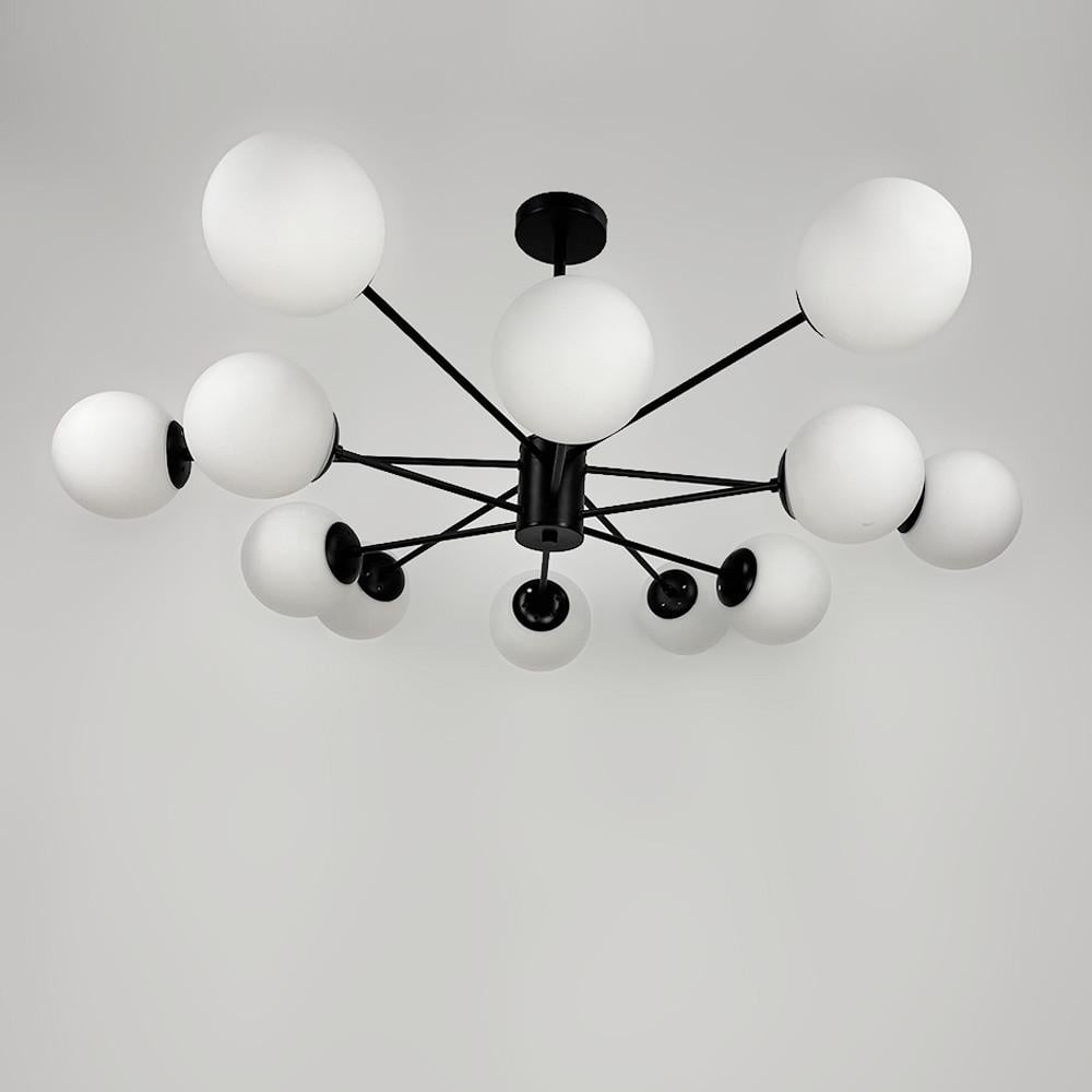 Люстра мінімалістична на 12 білих матових плафонів Чорний (CD 111/12 BK) - фото 4 Люстра мінімалістична на 12 білих матових плафонів Чорний (CD 111/12 BK) - фото 4