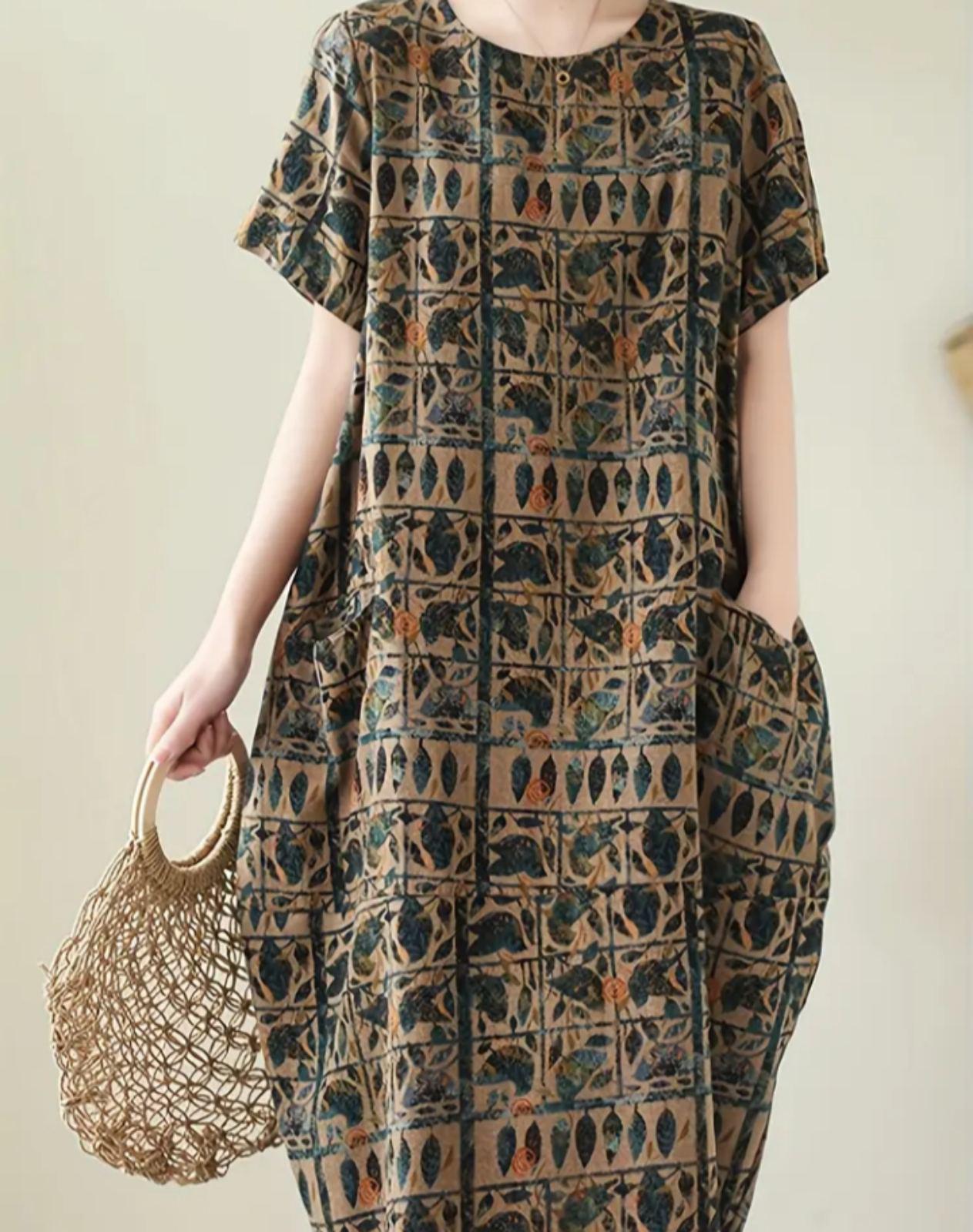 Сукня лляна Пташки з короткими рукавами L (00204)