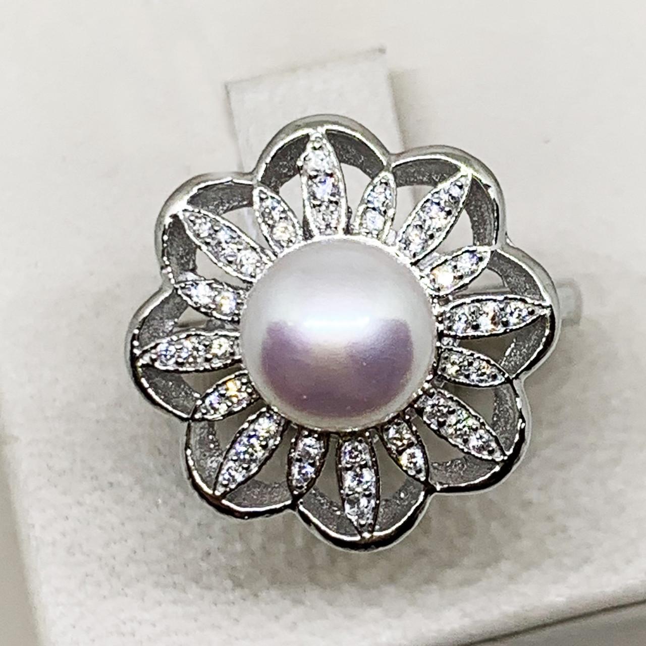 Кольцо серебряное с жемчугом и кубическим цирконием р. 18,5 5,59 г (1688421224) Кольцо серебряное с жемчугом и кубическим цирконием р. 18,5 5,59 г (1688421224)