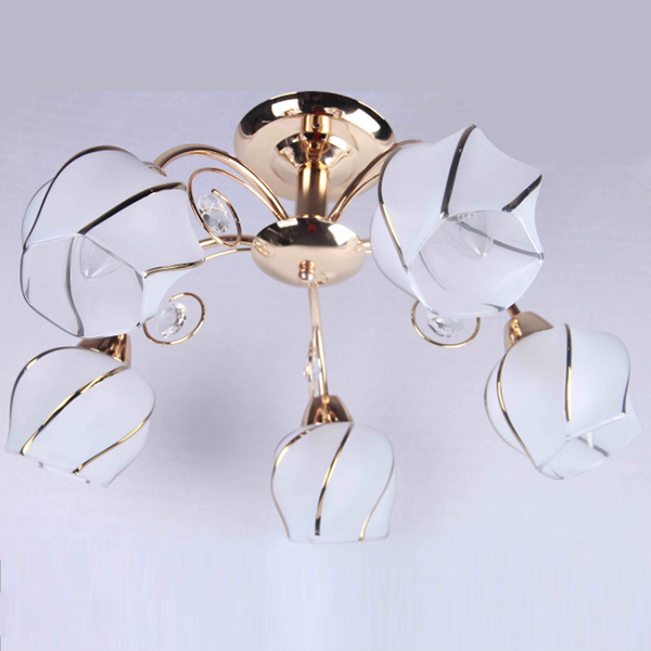 Люстра потолочная Flora с 5 бело-золотыми плафонами Золотой (ML008/5) Люстра потолочная Flora с 5 бело-золотыми плафонами Золотой (ML008/5)
