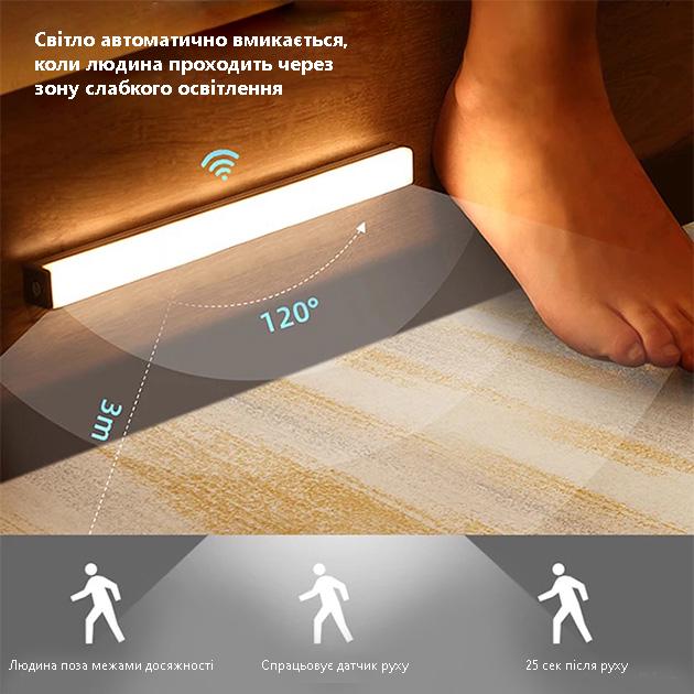 Ночной светильник с датчиком движения Intelligent аккумуляторный магнитный LED линейный алюминиевый 32 см - фото 11