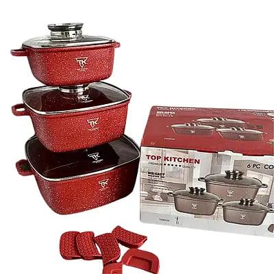 Набір посуду для індукції Top Kitchen TK-00025 з гранітним покриттям 6 предметів Червоний (2480495570) Набір посуду для індукції Top Kitchen TK-00025 з гранітним покриттям 6 предметів Червоний (2480495570)