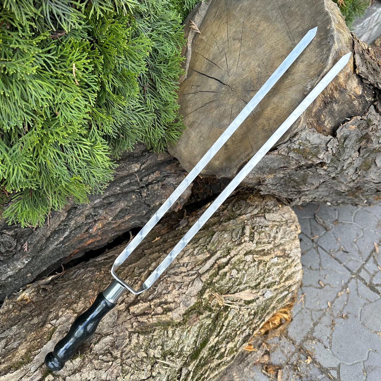 Шампур двойной Mzavod с деревянной ручкой 630х12х3 мм Черный (DBL-SHMP-DR-630x12x3-BL)