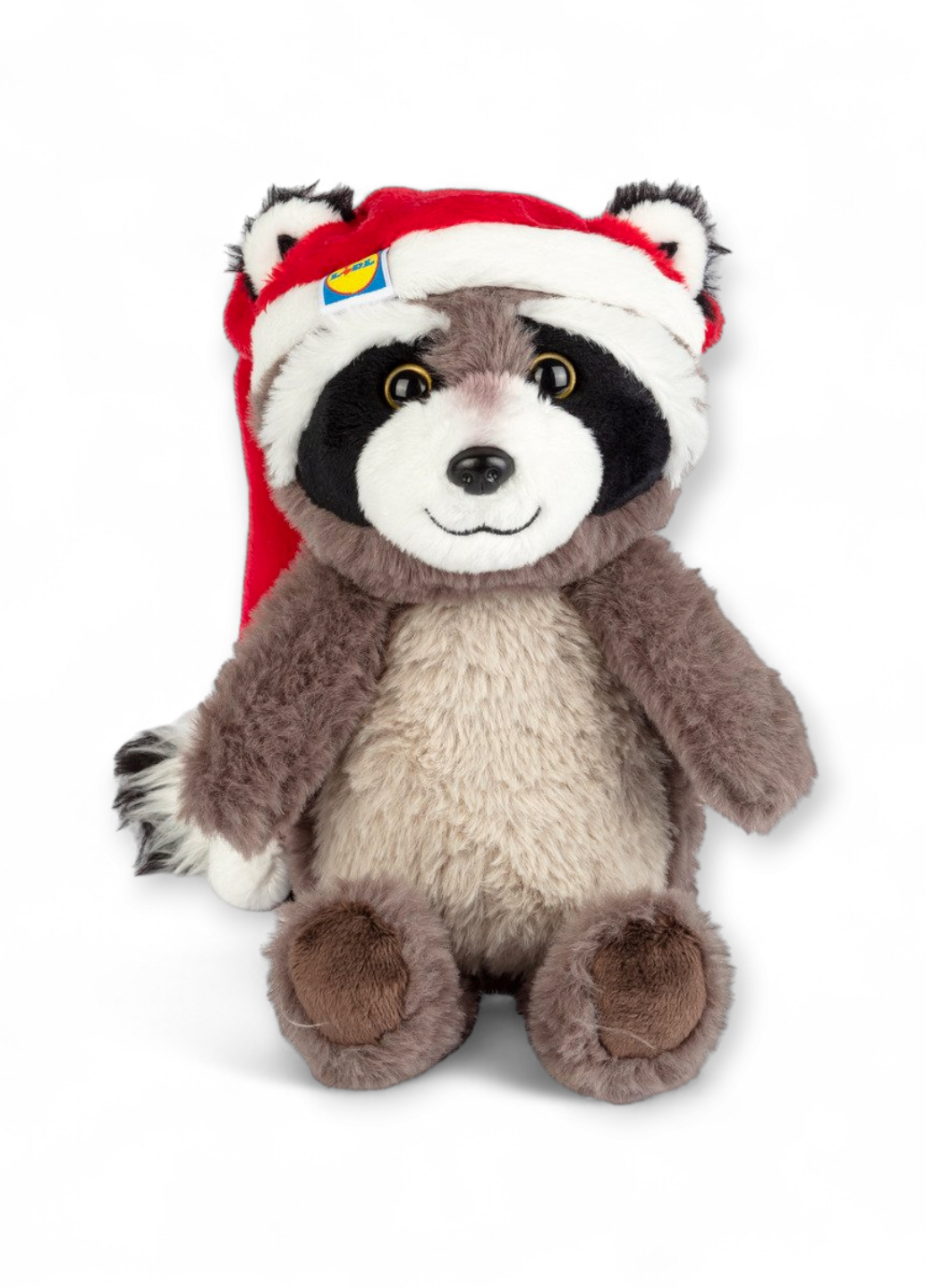 Мягкая игрушка Lidl Plush Soft Енот в новогодней шапке 20 см Коричневый (7973)