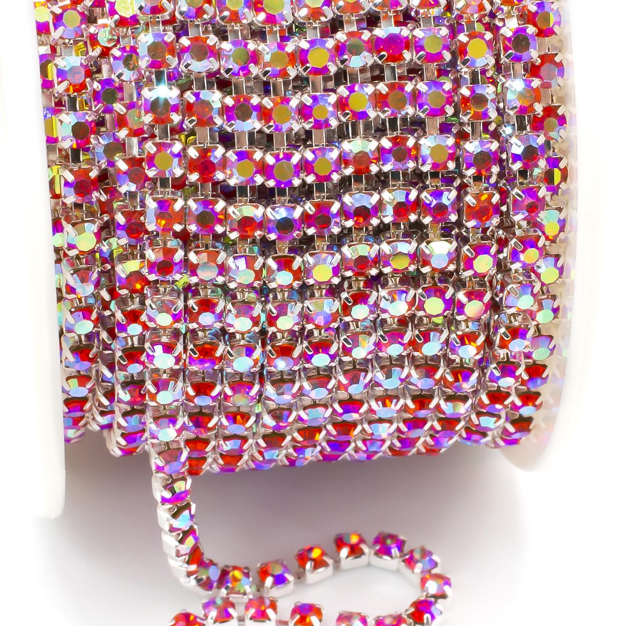 Цепь стразовая SS10 AB 2,8 мм 1 м Hyacinth silver (ЦС1003с83)