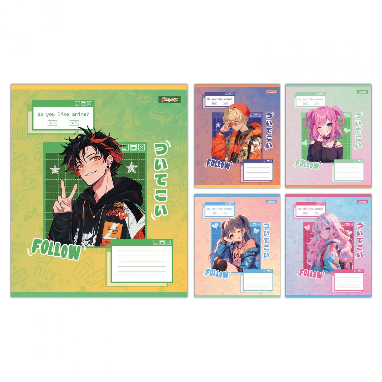 Зошити учнівські 1 вересня Follow Anime в косу лінію 12 арк. 25 шт. (MTT-198909)
