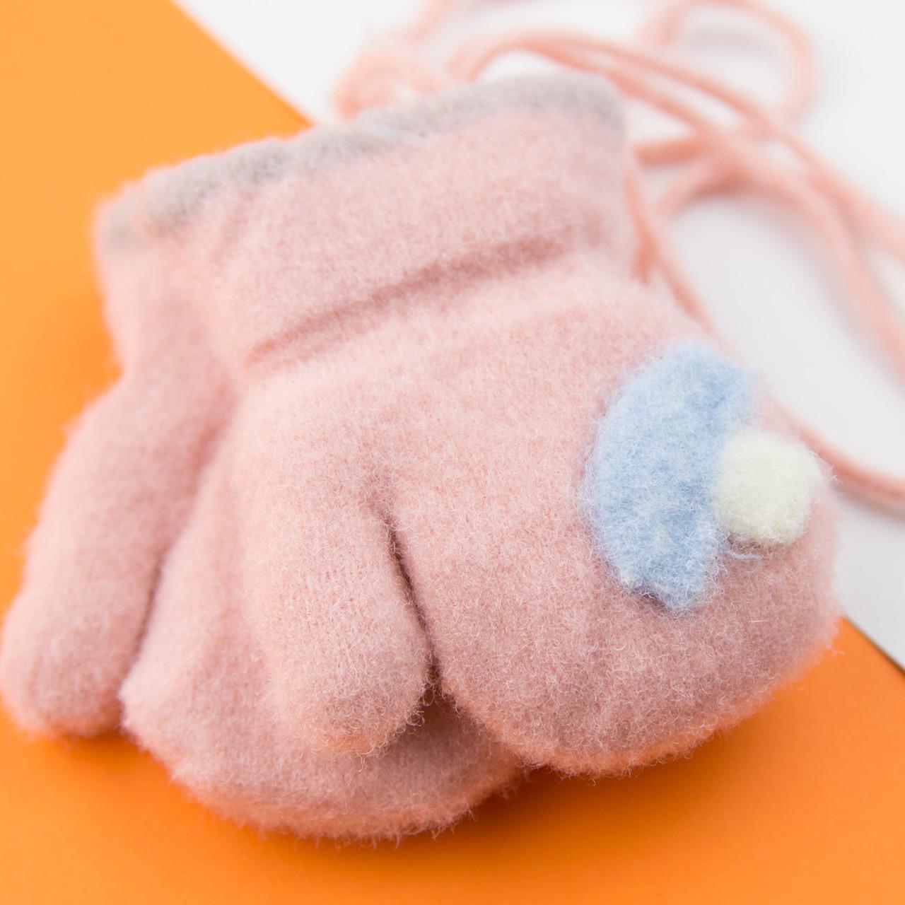 Варежки для малышей зимние с мехом на 0-0,6 лет на веревочке Грибочек 22-25-53 Светло-розовый (DR009924)