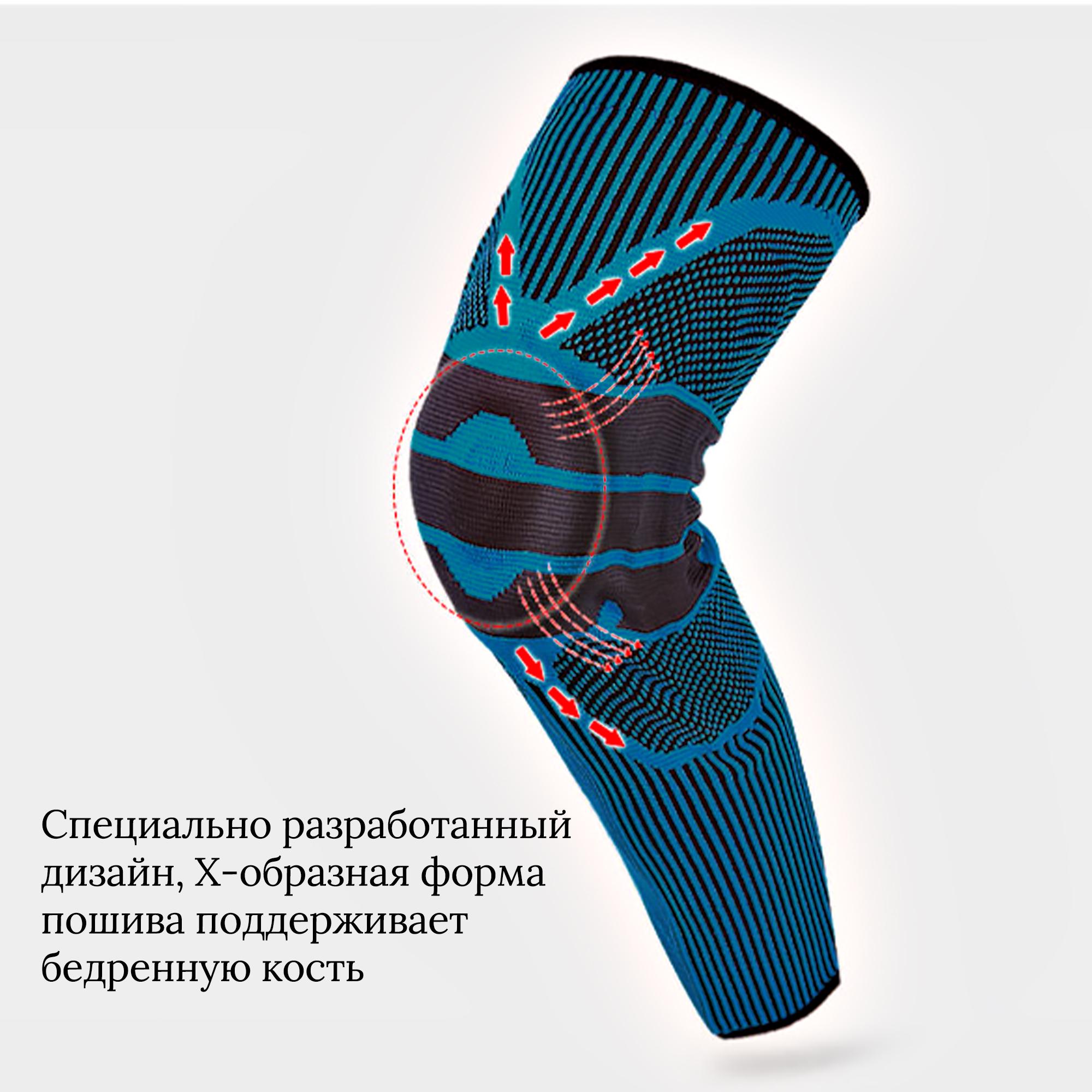 Наколенник компрессионный с силиконовой чашечкой для стабилизации колена L Синий (C-01 №3) - фото 5