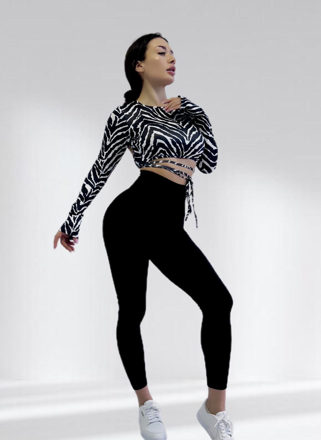 Костюм для фитнеса женский LILAFIT Зебра лосины пуш ап и топ S Черный/Белый (LFS000071)
