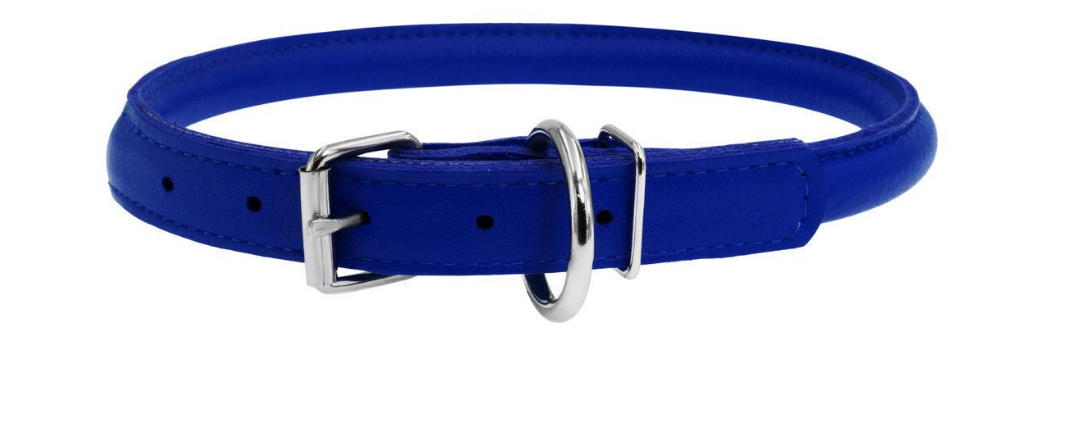 Ошейник для собак кожаный Waudog Glamour круглый с QR паспортом х 13 мм х 45-53 см Синий (350712 Col)