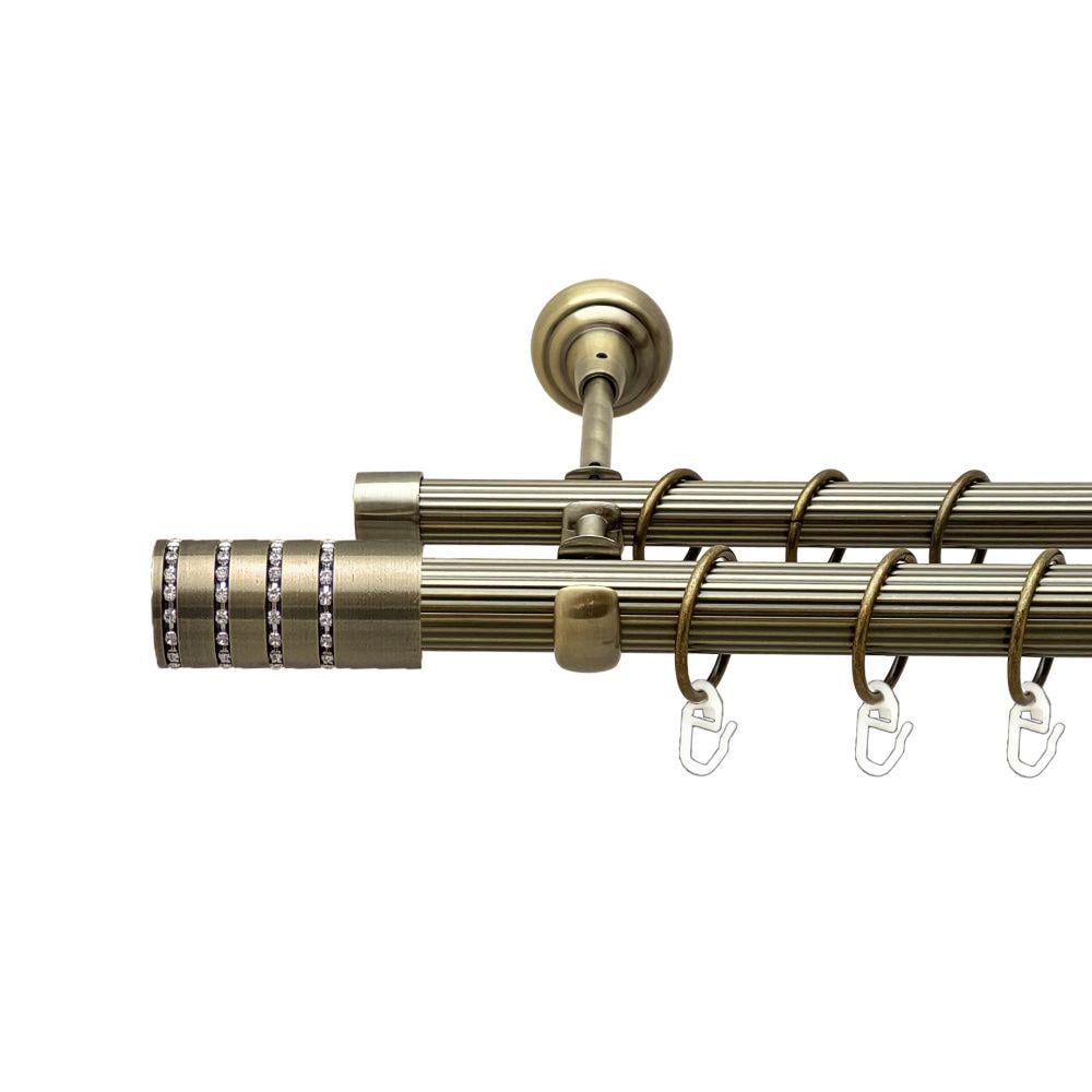 Карниз металлический Orvit Барамелла двухрядный открытый/рифленая труба/кольцо металлическое Антик 25/19 мм 200 см (00-00017764)