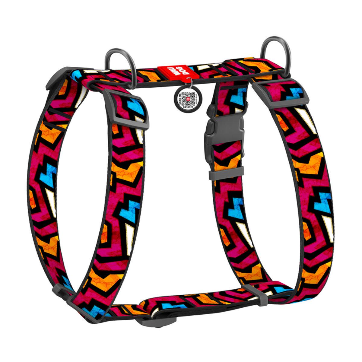 Шлея для собак анатомічна Waudog Графіті Nylon H-подібна з QR-паспортом/пластиковим фастексом XL 35 мм х 55-95 см х 70-110 см (323-0021 Col) Шлея для собак анатомічна Waudog Графіті Nylon H-подібна з QR-паспортом/пластиковим фастексом XL 35 мм х 55-95 см х 70-110 см (323-0021 Col)