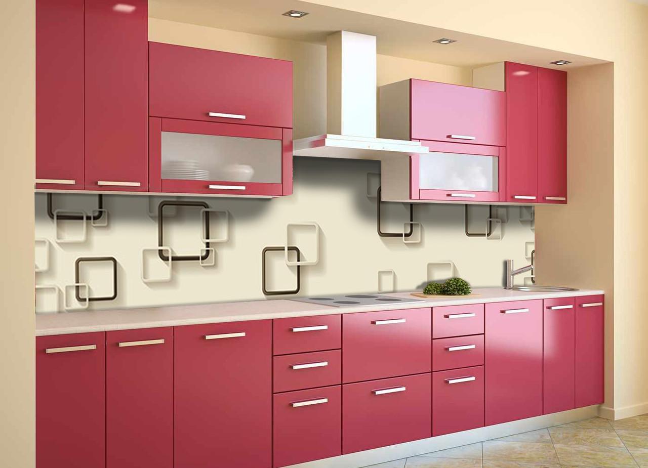 Кухонный фартук Квадраты геометрия из самоклеющейся виниловой пленки 60х250 см Бежевый