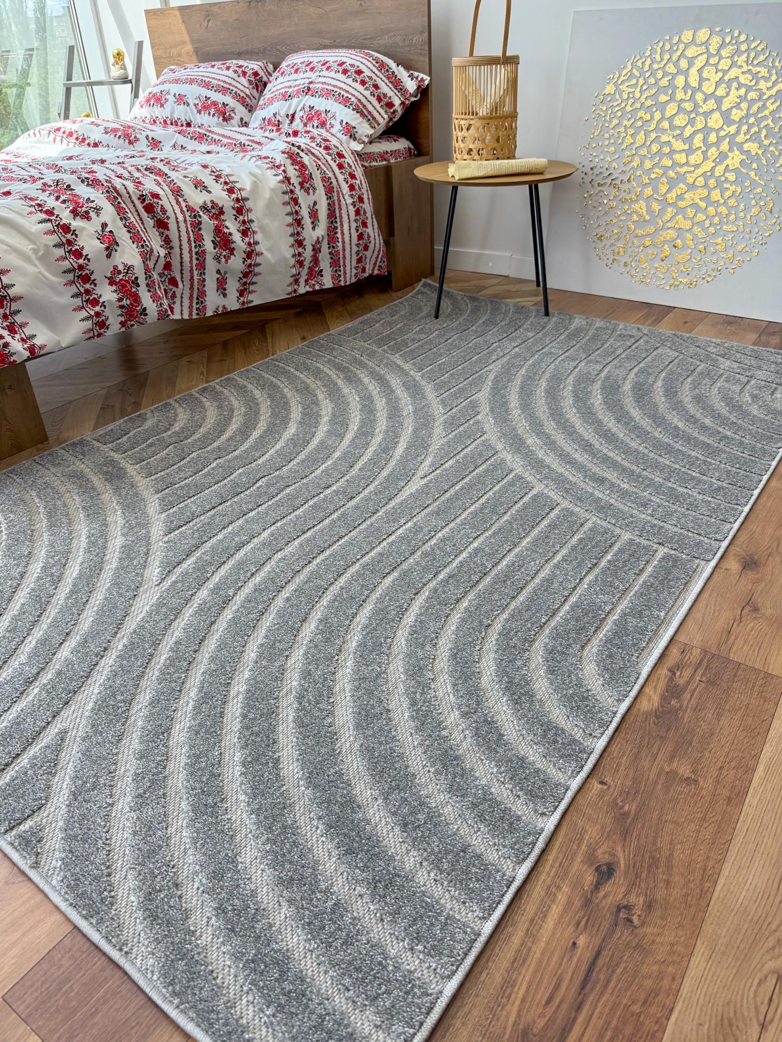 Килим прямокутний з хвилястим візерунком 120х180 см Графітовий