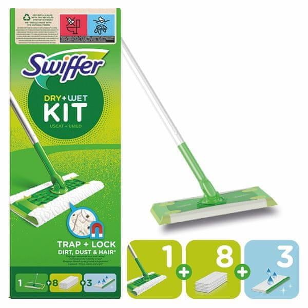 Швабра зі змінними серветками Swiffer Kit 1 швабра/3 вологих і 8 сухих серветок (22639240) - фото 3