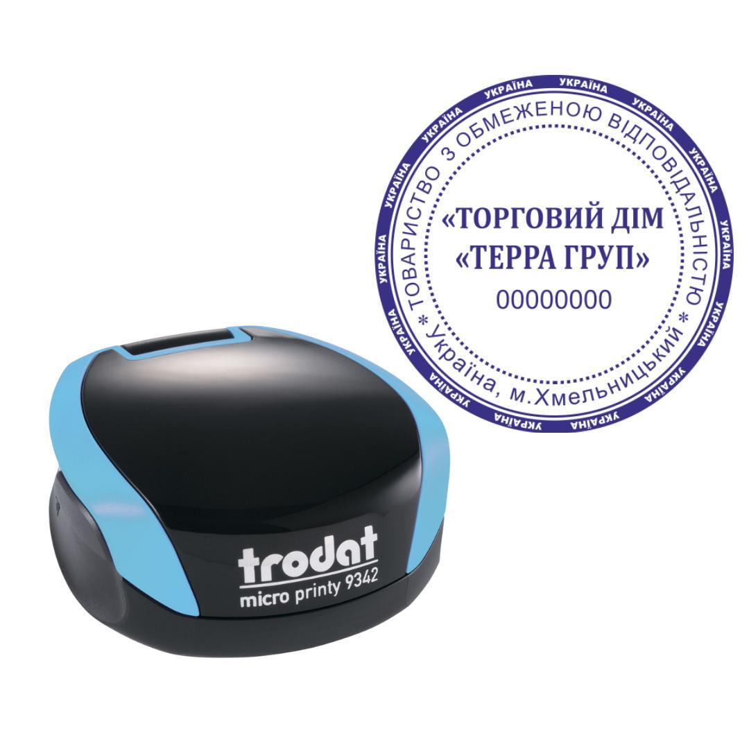 Печать ТОВ на карманном оснащении Trodat Micro Printy 9342 d 42 мм Бирюзовый (ООО23/9342/BZ)