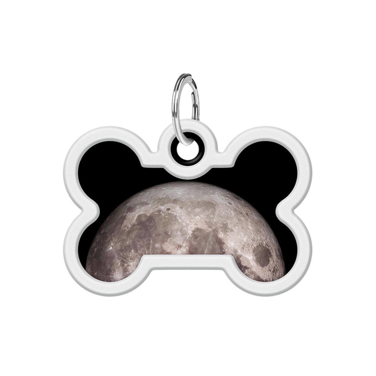 Адресник металевий для собак і котів Waudog Smart ID Місяць з QR паспортом кістка 40х28 мм (231-4030 Col)