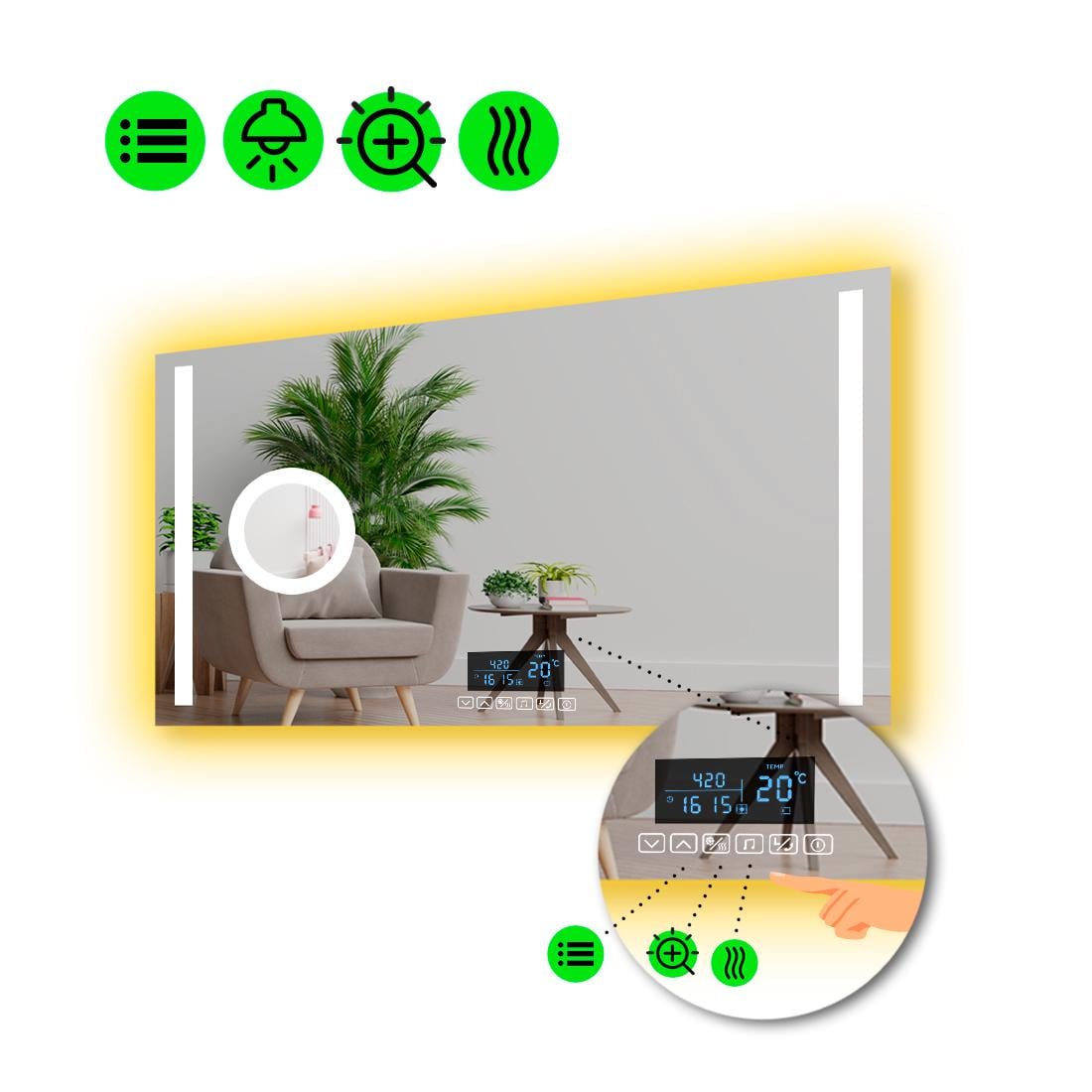 Зеркало с LED подсветкой Adelita с Smart-блоком и подогревом 100x80 см (8995368)