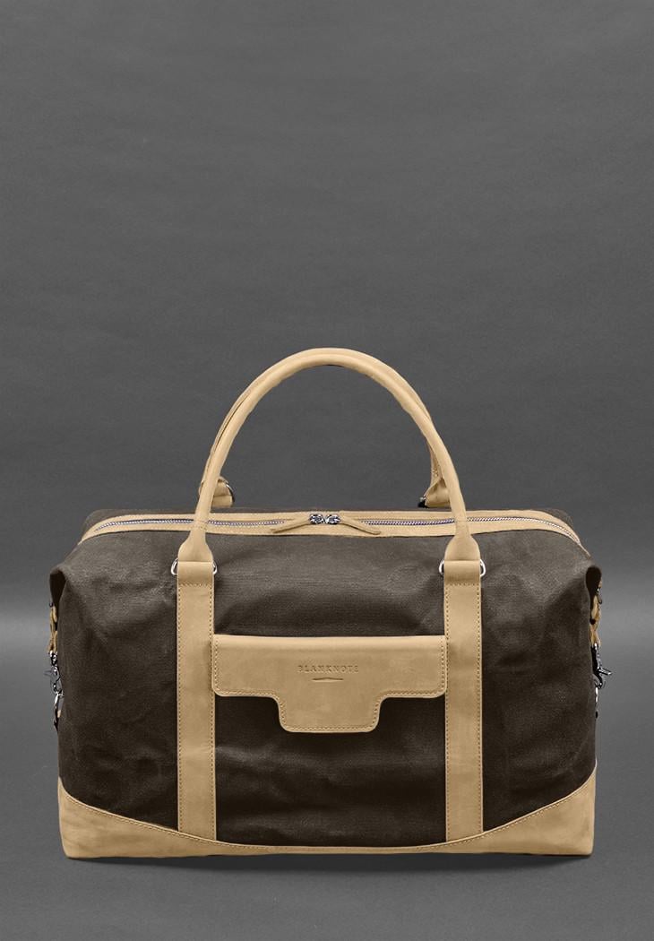 Дорожня сумка з канвасу та натуральної шкіри Crazy Horse Світло-бежевий/Коричневий (A-028856) - фото 2 Дорожня сумка з канвасу та натуральної шкіри Crazy Horse Світло-бежевий/Коричневий (A-028856) - фото 2