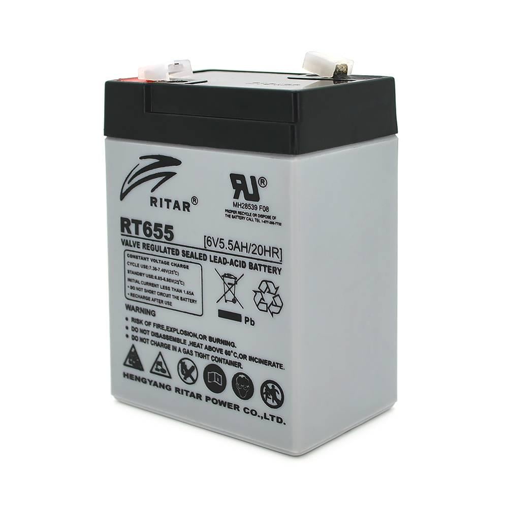 Батарея акумуляторна AGM RITAR RT655 6V 5,5Ah 105 Q20 70х47х99 мм Gray (40973)