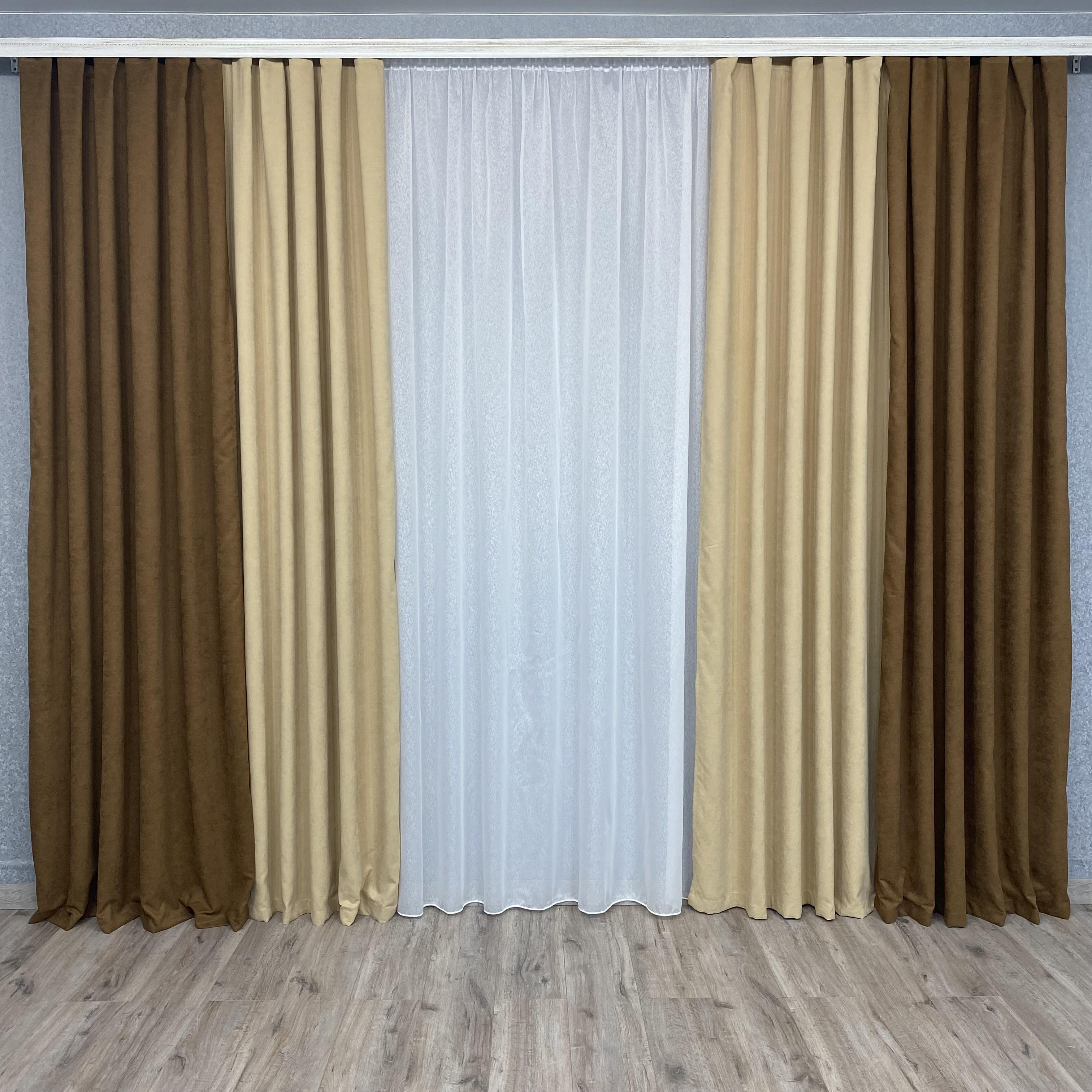 Шторы микровелюр TG Home Дуэт №450 1,50х2,70 м Коричневый/Бежевый (450-216/195) - фото 3