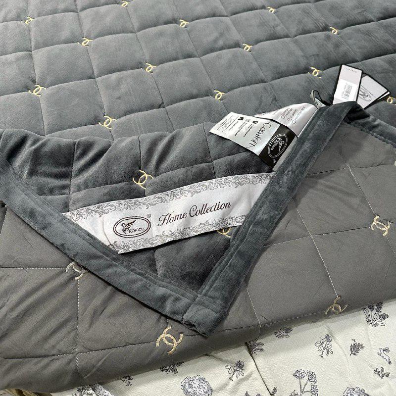 Покривало на ліжко велюрове полуторне 150x210 см Графітовий (28821669) - фото 2