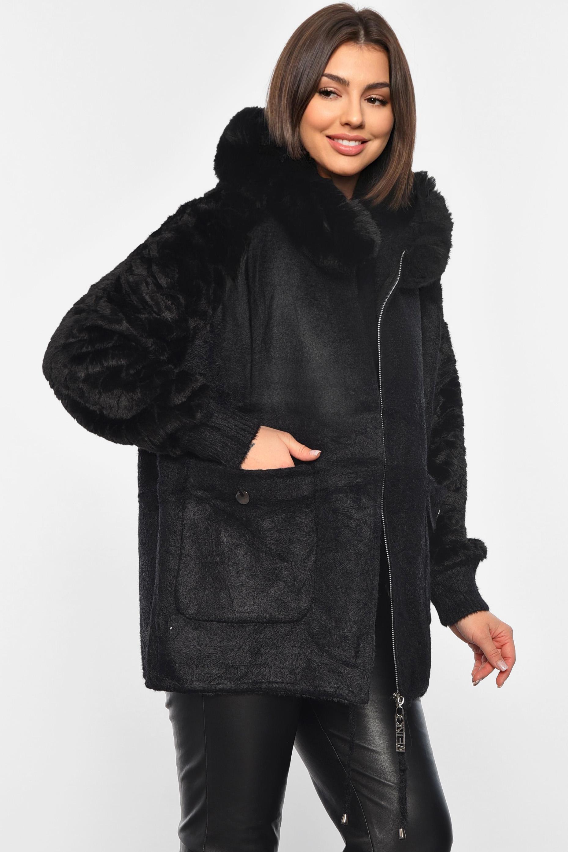 Кардиган женский из альпаки и мех L Черный (194543) - фото 2 Кардиган женский из альпаки и мех L Черный (194543) - фото 2