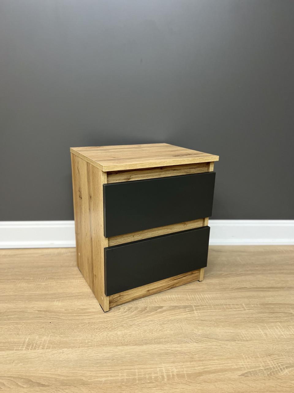 Тумба приліжкова Кватро 2 шухляди 400х480х340 мм Дуб Аппалачі/Антрацитовий - фото 1