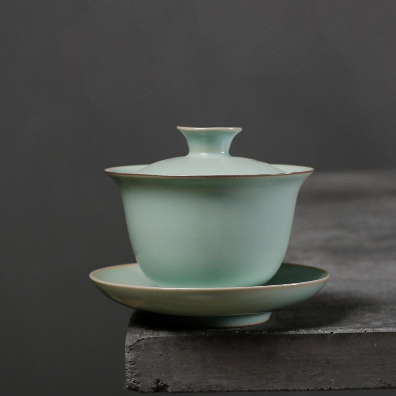 Гайвань фарфоровая для чайной церемонии 170 мл Зелено-голубой (OS-TC033-3) - фото 4