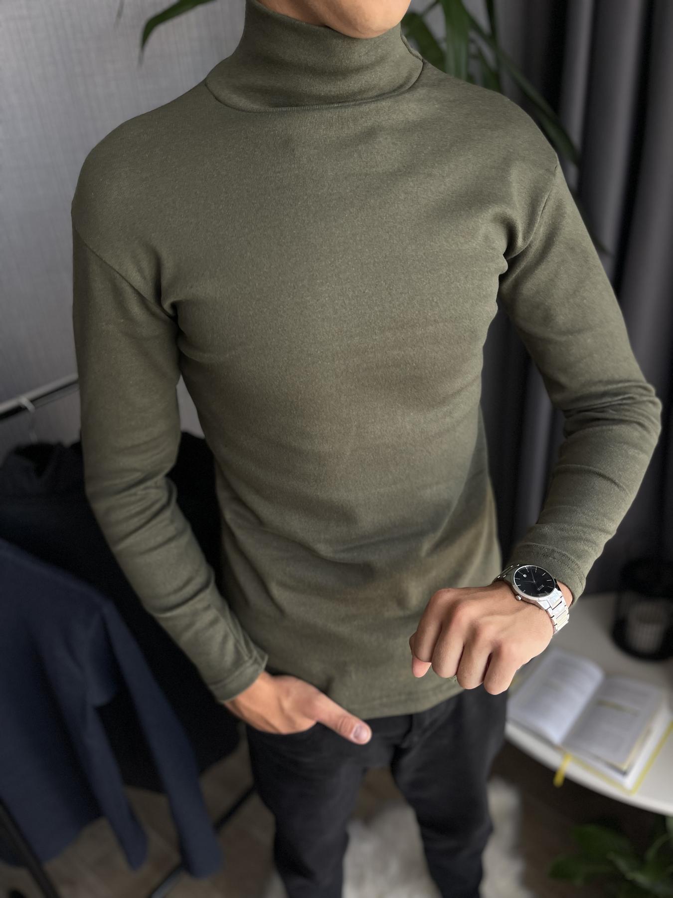 Гольф чоловічий зимовий на флісі облягаючий 3XL Хакі (26534/3/6) - фото 3 Гольф чоловічий зимовий на флісі облягаючий 3XL Хакі (26534/3/6) - фото 3