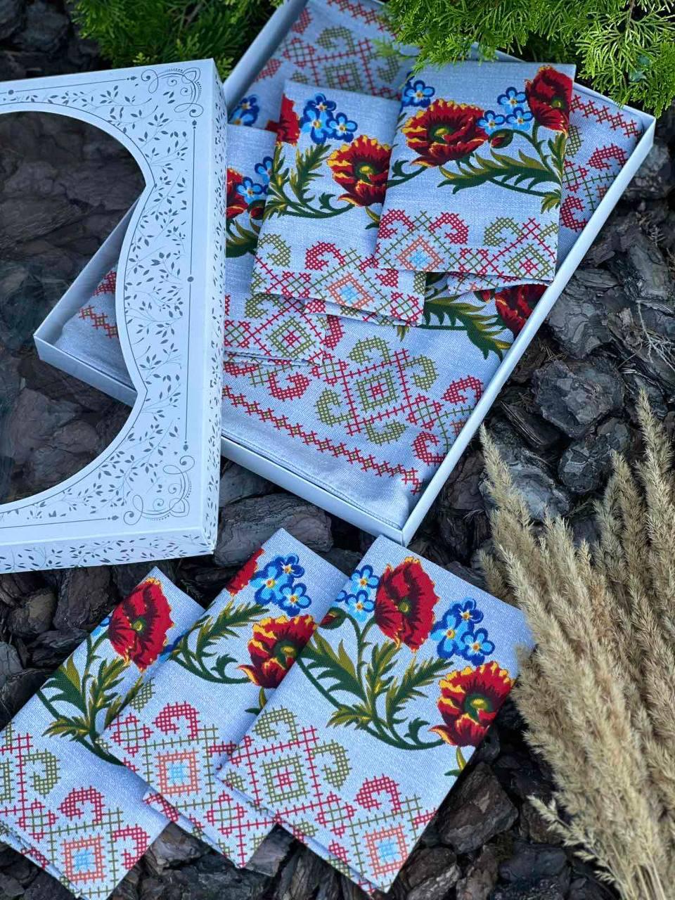 Скатерть 150х220 см с полотенцами 6 шт. 35х70 см Светло-серый (Д-Al-nabir-lyon-0045-02)