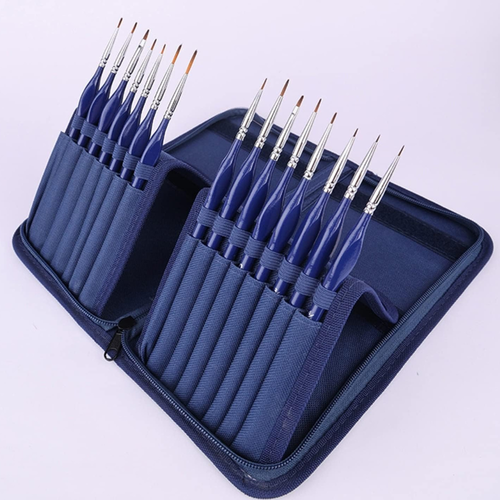 Набор нейлоновых кистей в чехле на молнии для акварели акрила гуаши масла и нейл-арта 15 шт. Синий Набор нейлоновых кистей в чехле на молнии для акварели акрила гуаши масла и нейл-арта 15 шт. Синий