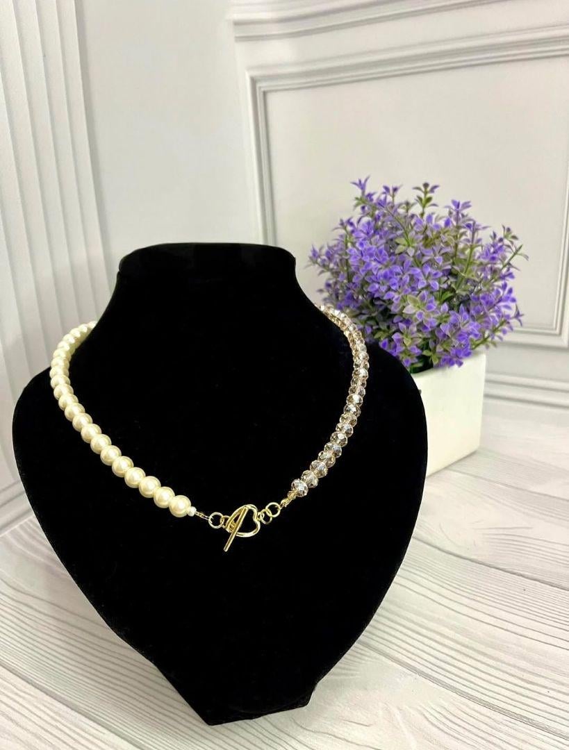 Кольє Серце з штучних перлів та кришталю (K10001)